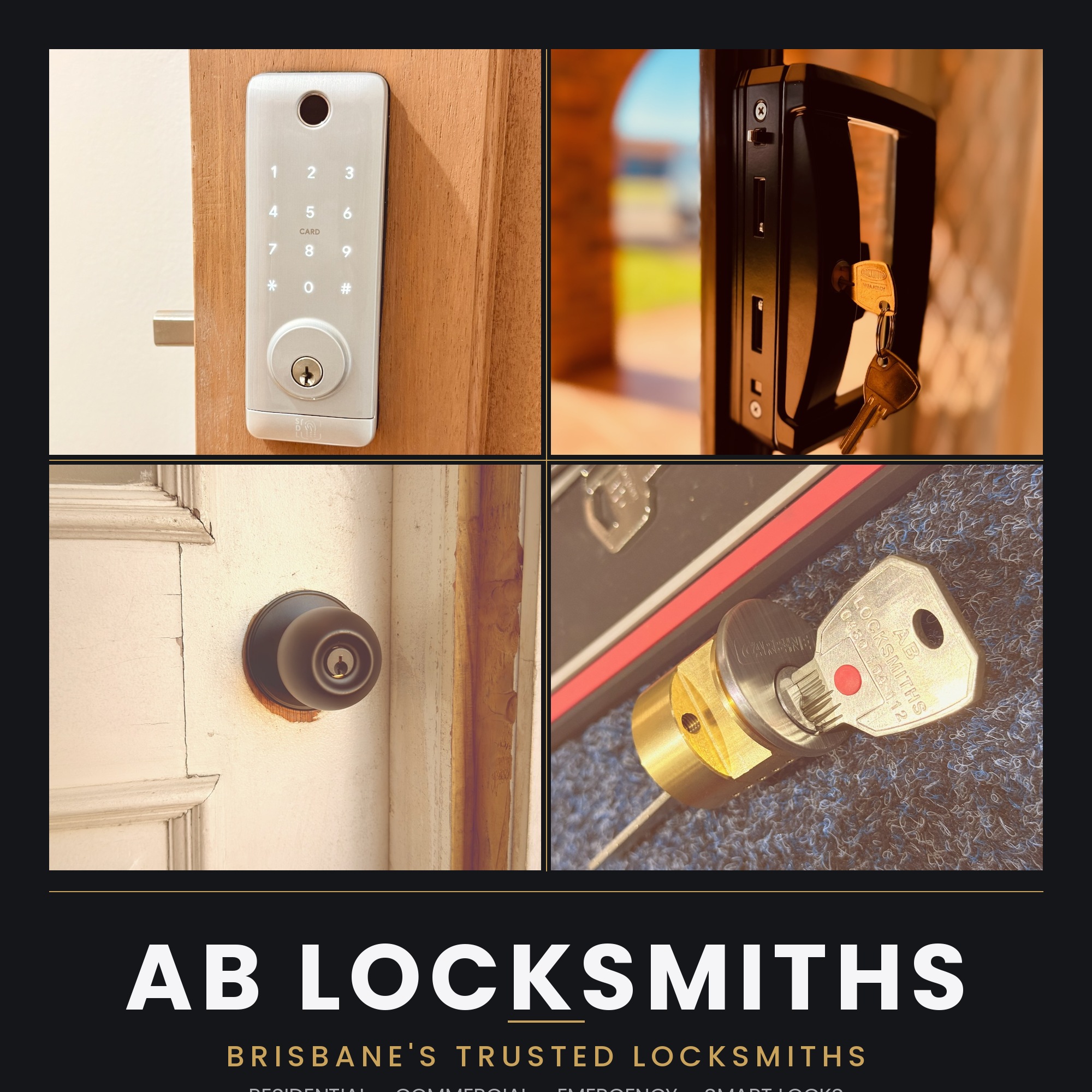 Recent AB Locksmiths work: smart locks, sliding door fixes, branded keys