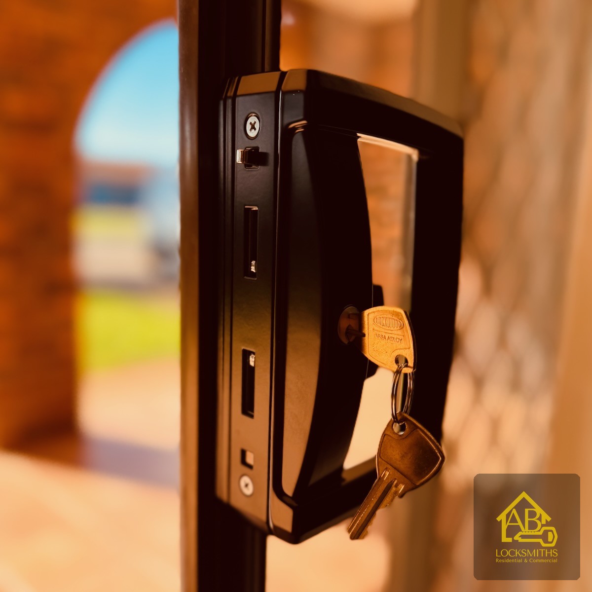 Sliding door lock with keys